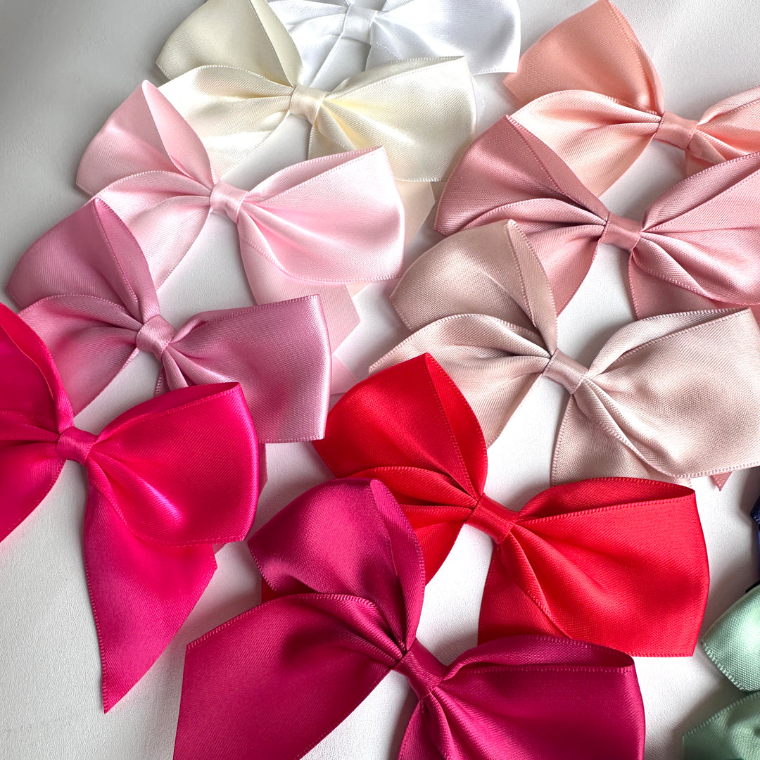 Large satin bow 10 cm Bow Width - 6 pcs pack - adhesive back