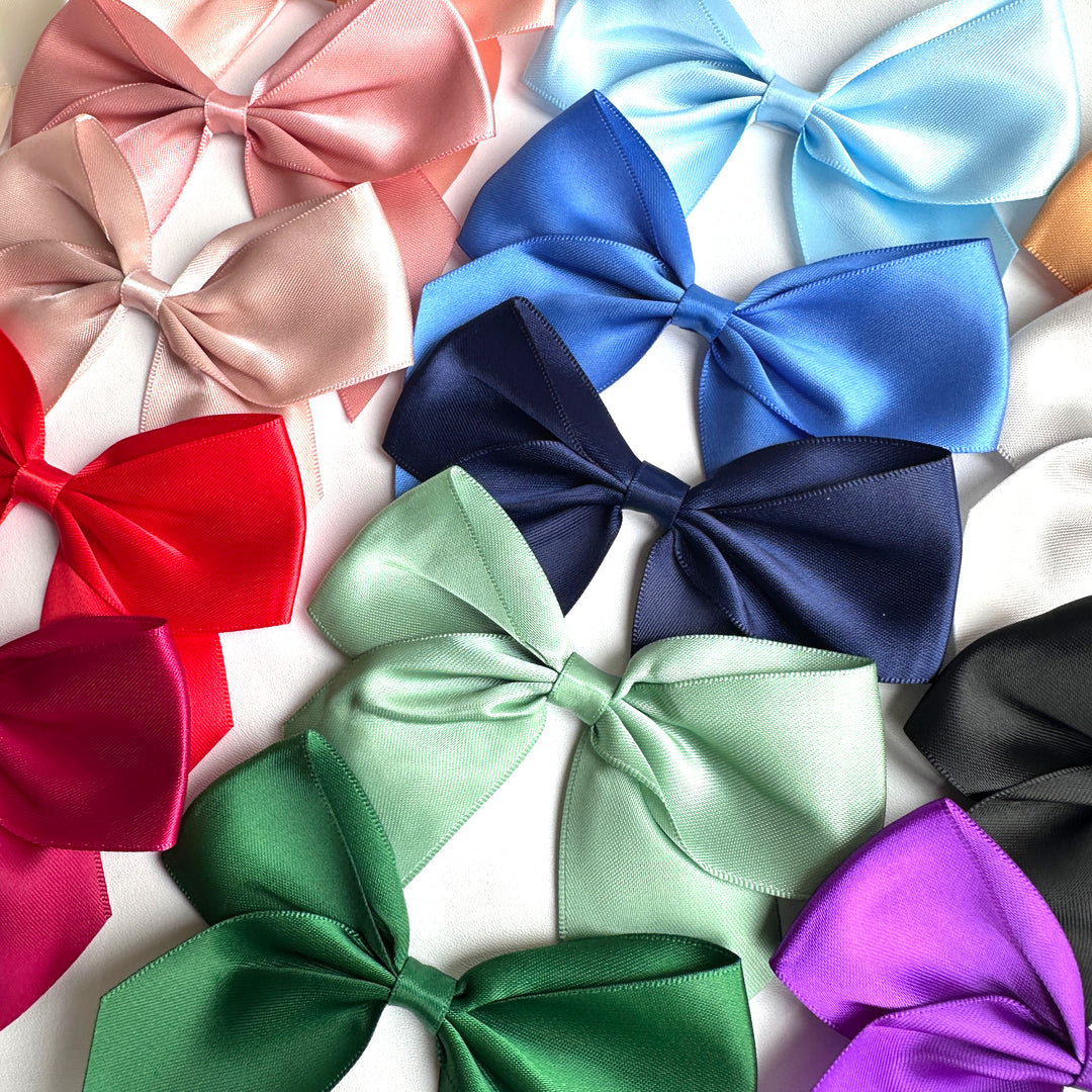 Large satin bow 10 cm Bow Width - 6 pcs pack - adhesive back