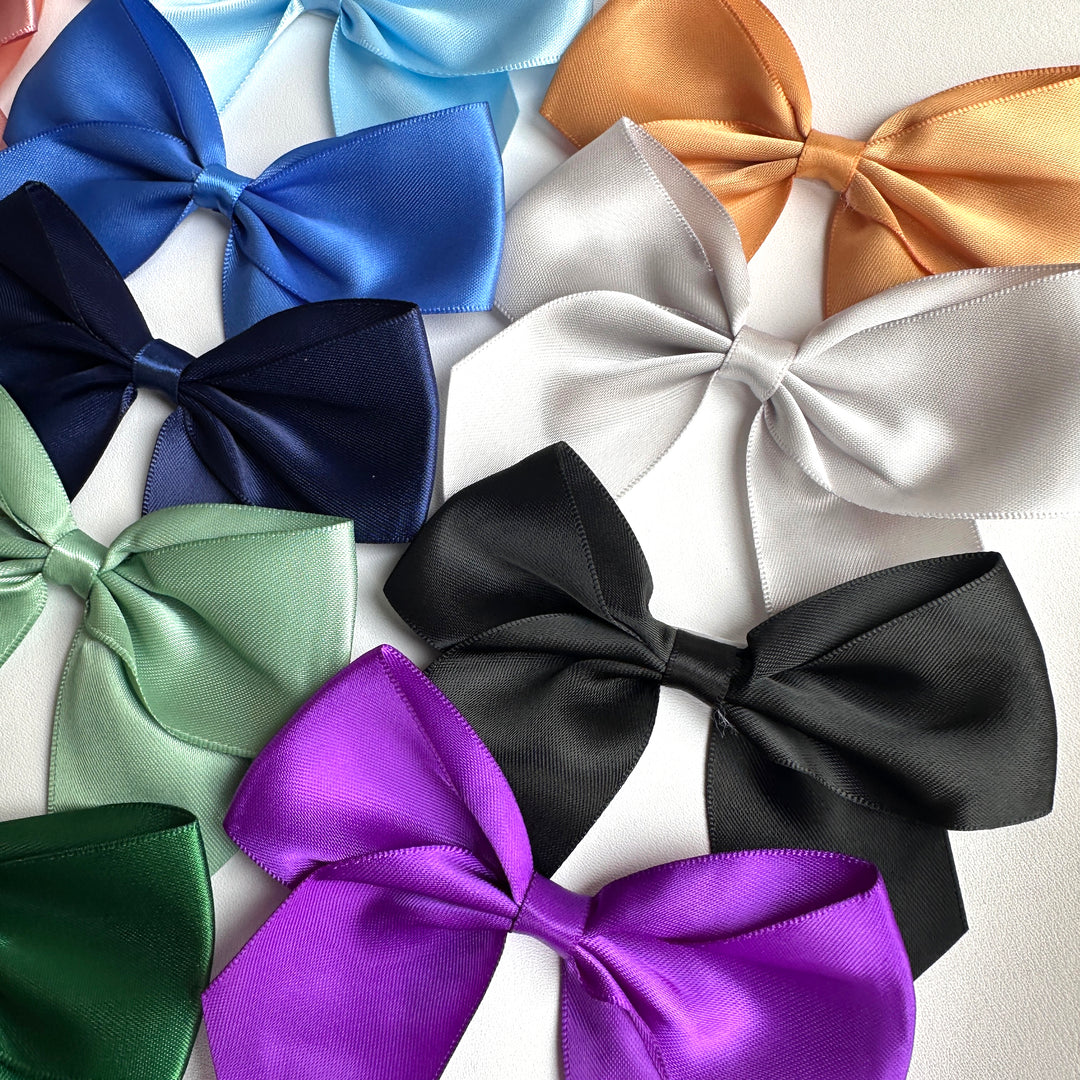 Large satin bow 10 cm Bow Width - 6 pcs pack - adhesive back