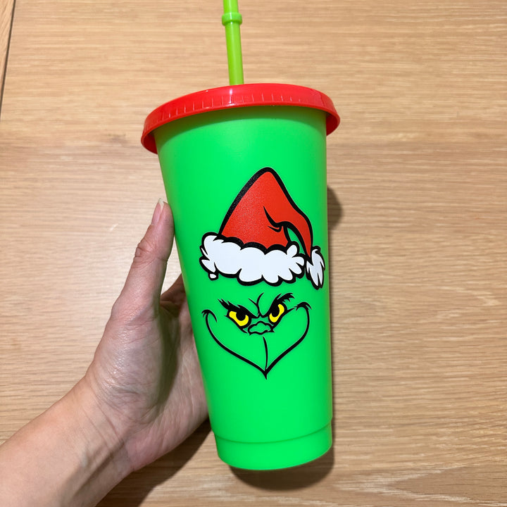 Neon Green Red lid - Solid colour Cold cup 24oz