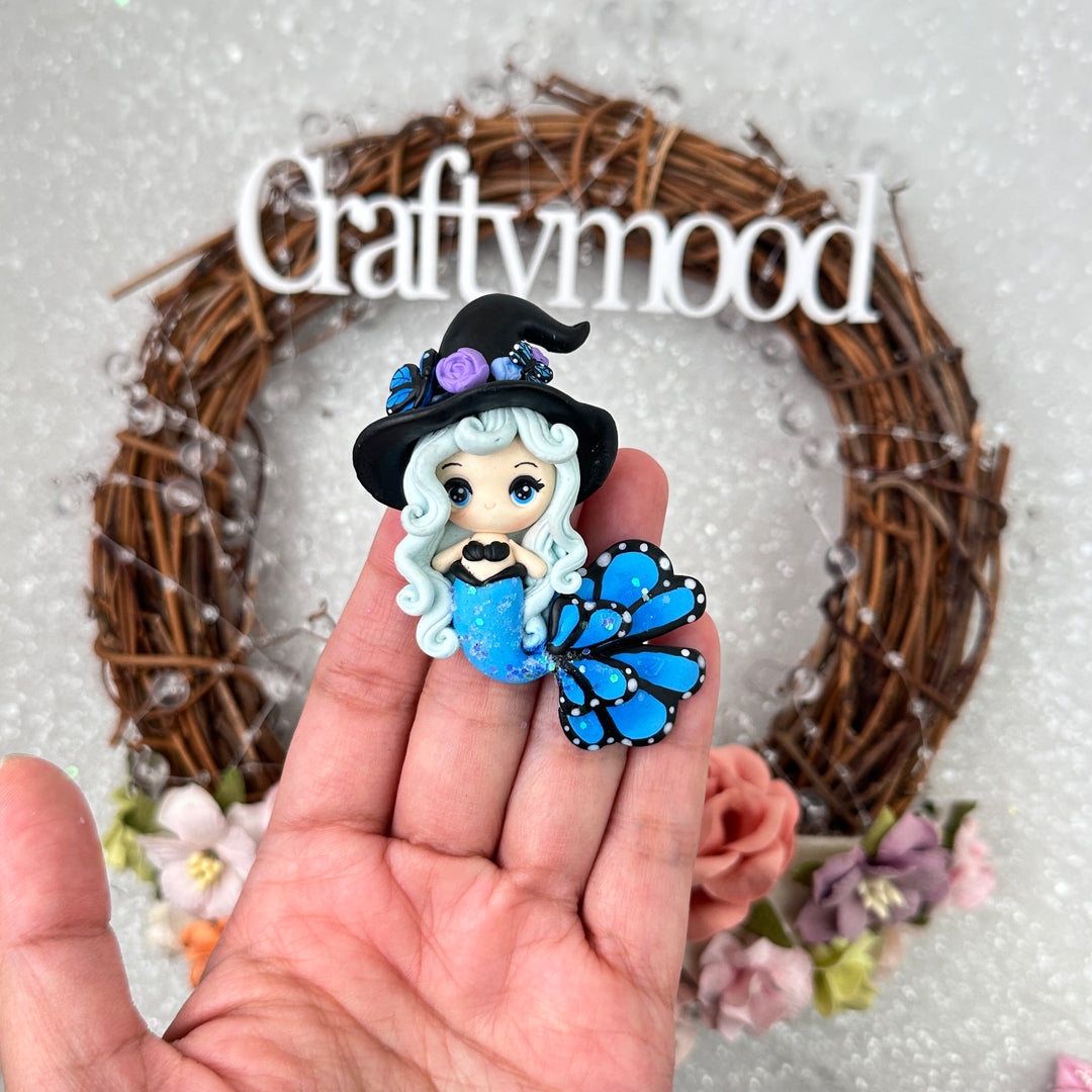 Butterfly tail blue witch mermaid - Embellishment Clay Bow Centre