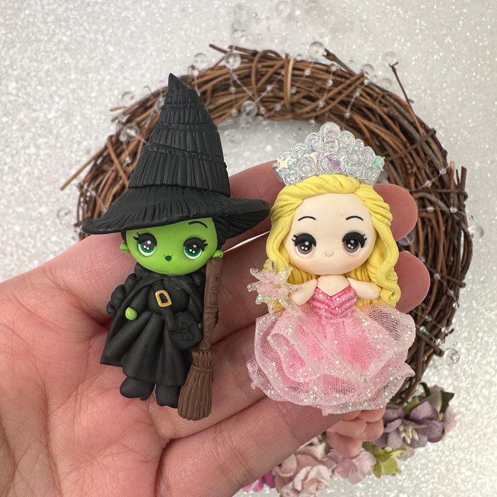 Pink and green witch - Embellishment Clay Bow Centre