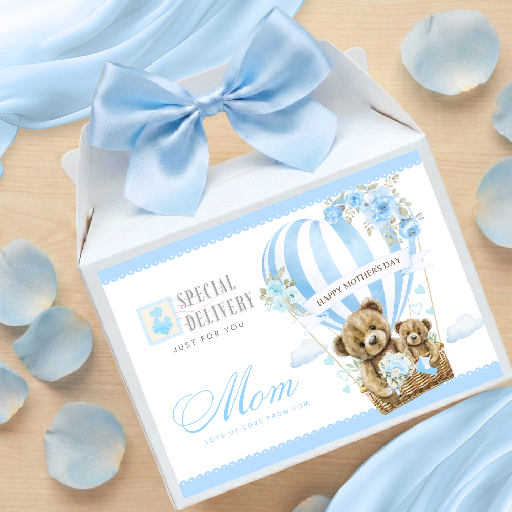 Label Sticker Party treat box - Blue Mothers day bear - Crafty Mood