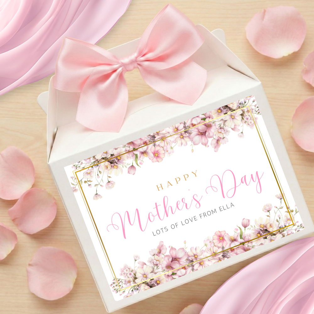 Label Sticker Party treat box - Mothers day pink flowers - Crafty Mood