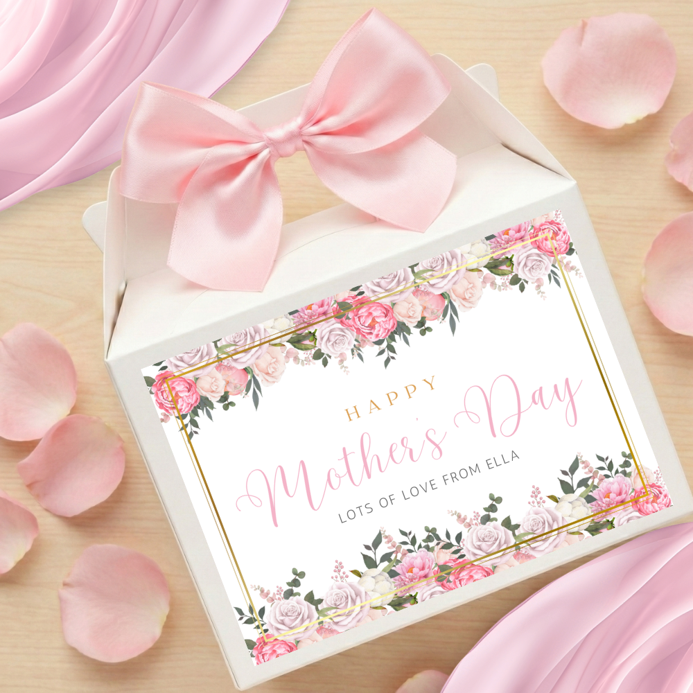 Label Sticker Party treat box - Mothers day soft pink roses flowers - Crafty Mood