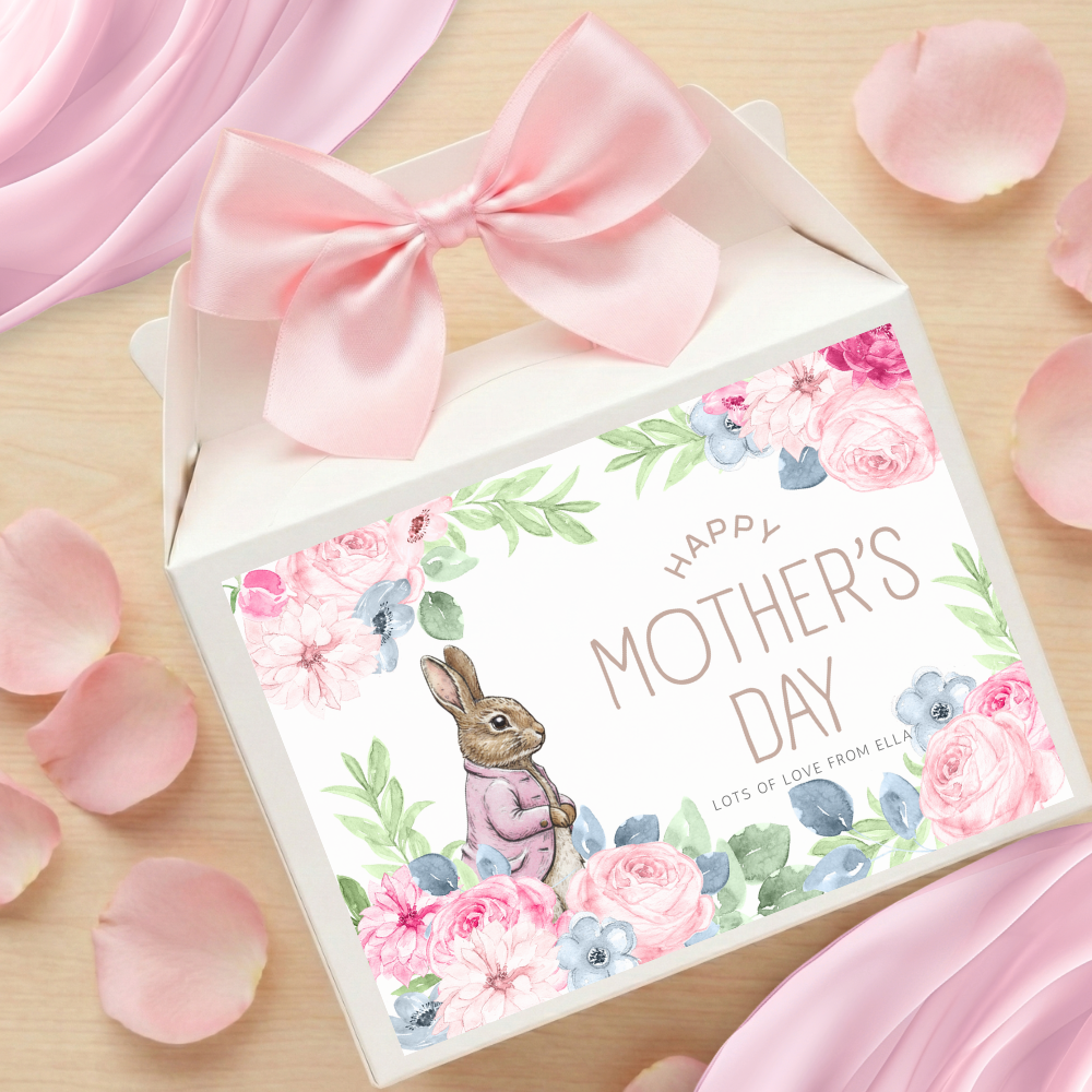 Label Sticker Party treat box - Mothers day colourful flowers rabbit - Crafty Mood