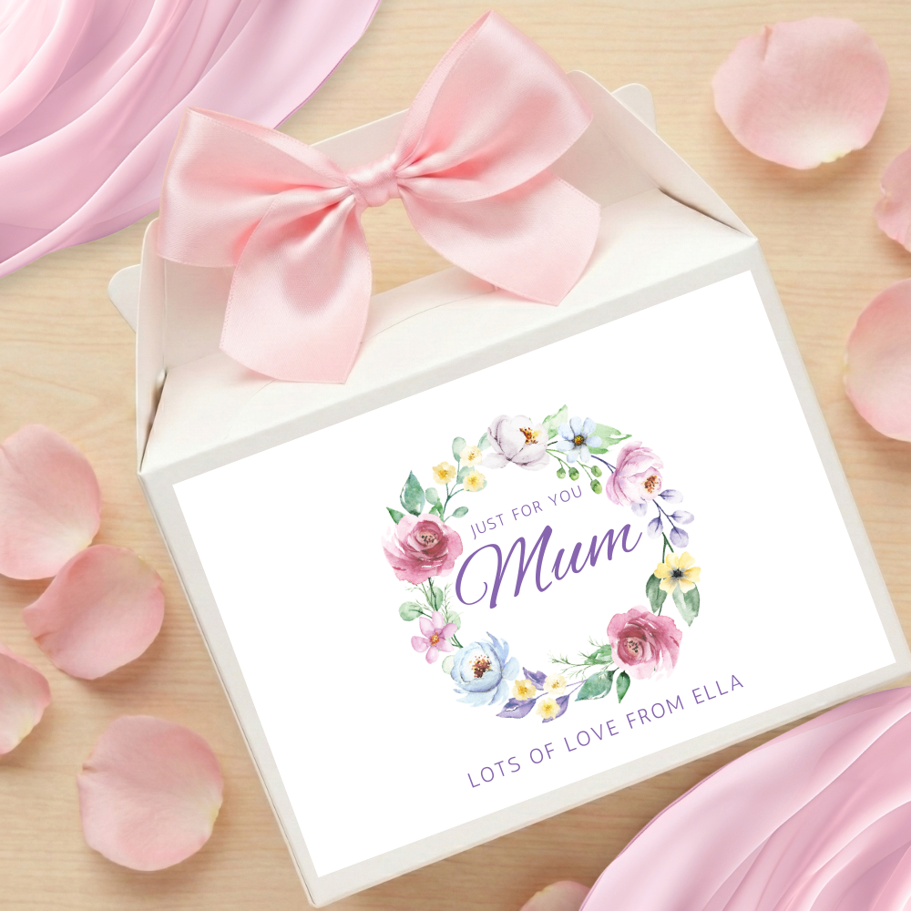 Label Sticker Party treat box - Mothers day colourful flowers wreath - Crafty Mood