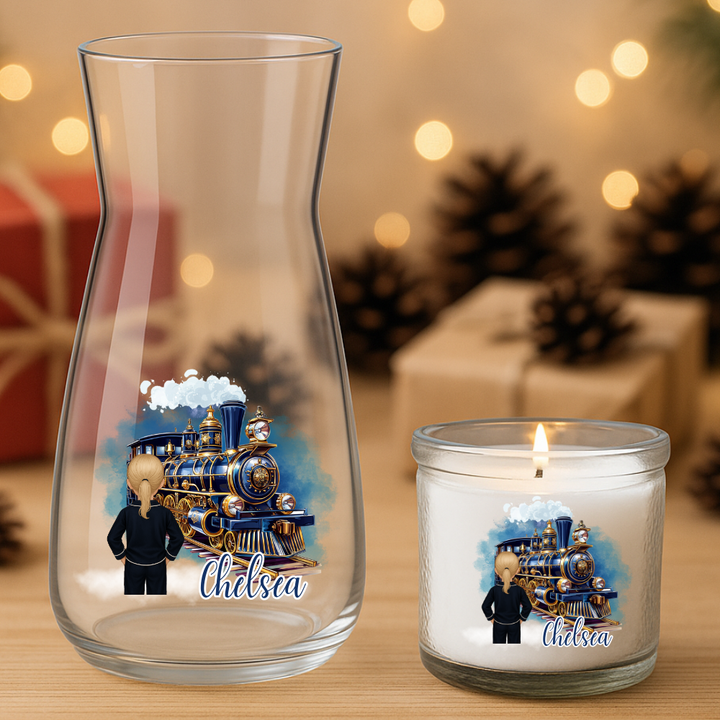 A girl stares at the train in winter - Personalized - Christmas UV DTF Decal