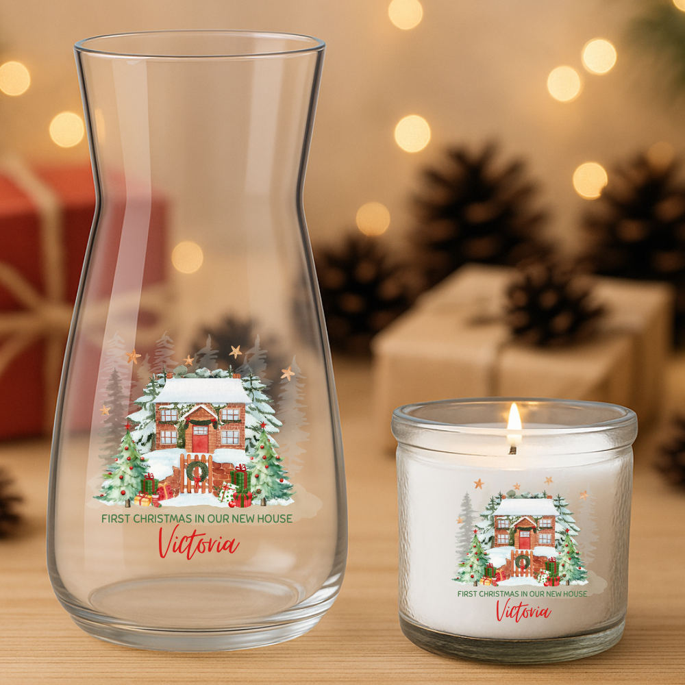 First Christmas In Our New House - Snowy House - Personalized - Christmas UV DTF Decal
