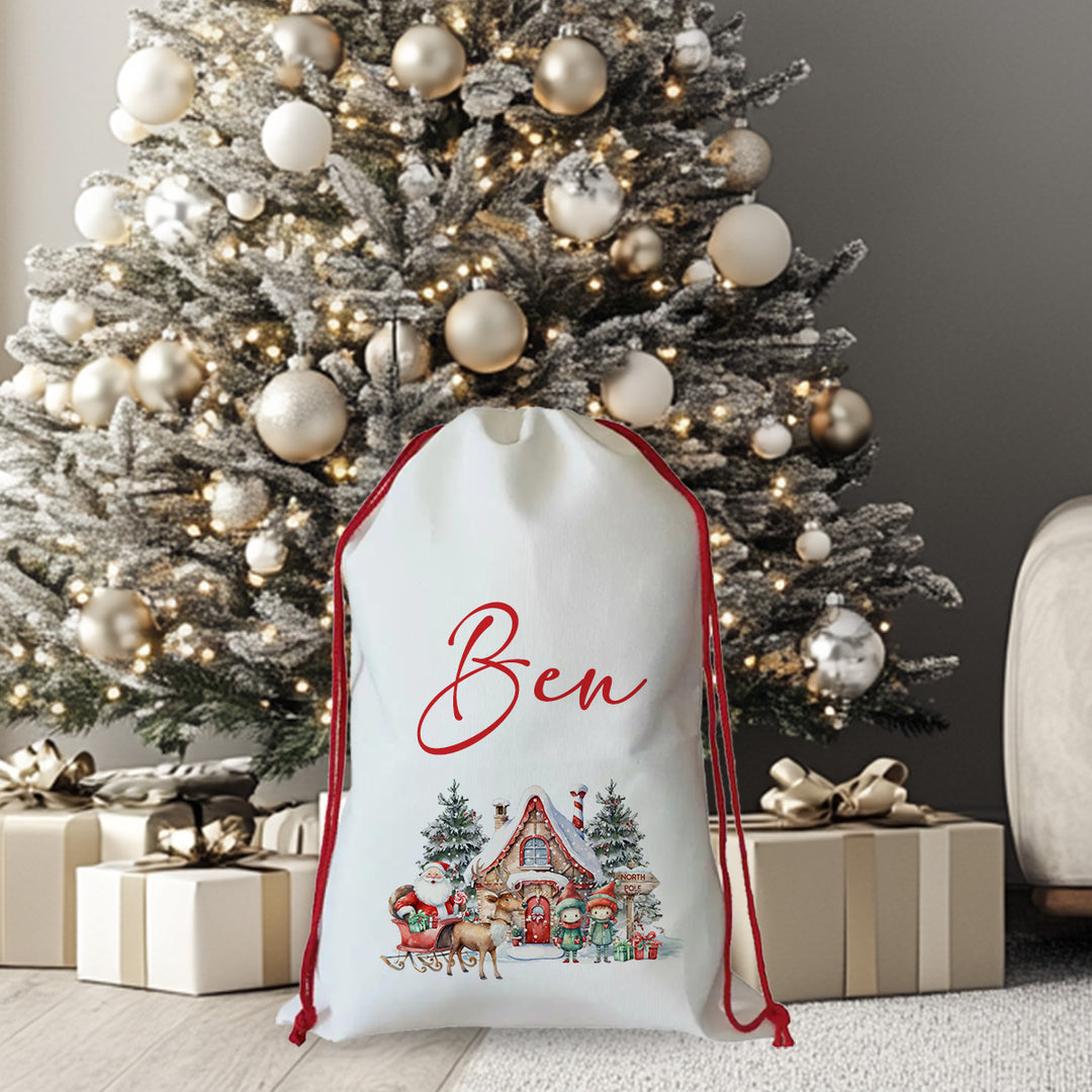 Plain Sublimation santa canvas sacks bag with red drawstring rope