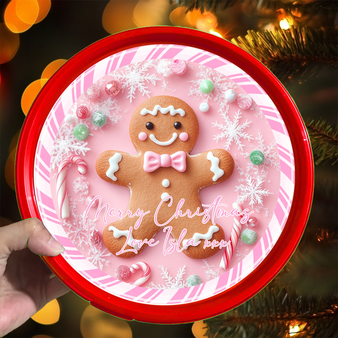 pink gingerbread - Celebrations Chocolate Tub Label Sticker