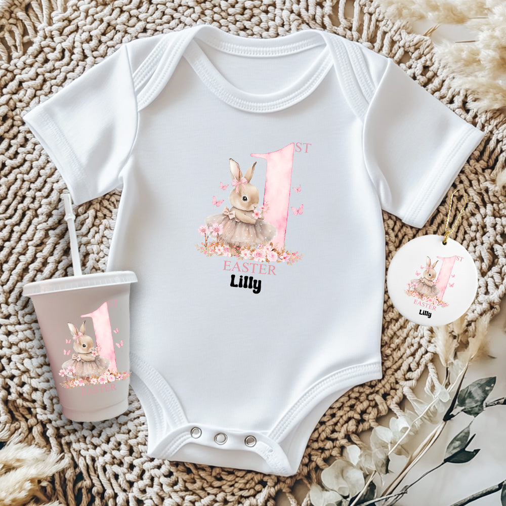 First Easter - Rabbit Pink Tutu Dress - CHOOSE UV DTF decal - DTF Transfer