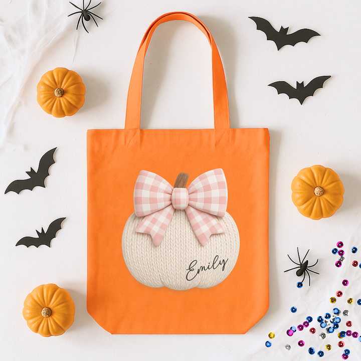 Custom DTF Transfer - Knitted pumpkin pink bow personalised - DTF ready to press