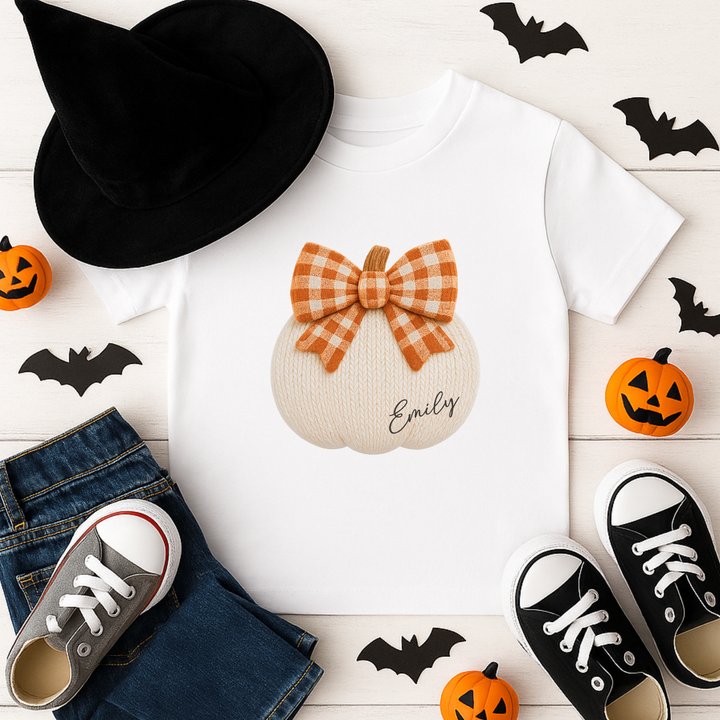 Custom DTF Transfer - Knitted pumpkin orange bow personalised - DTF ready to press