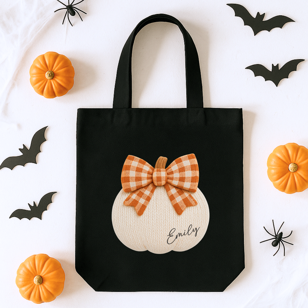 Custom DTF Transfer - Knitted pumpkin orange bow personalised - DTF ready to press