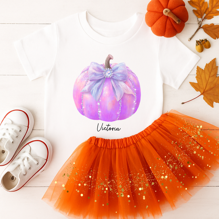 Custom DTF Transfer - Sparkling pink pumpkin bow personalised - DTF ready to press