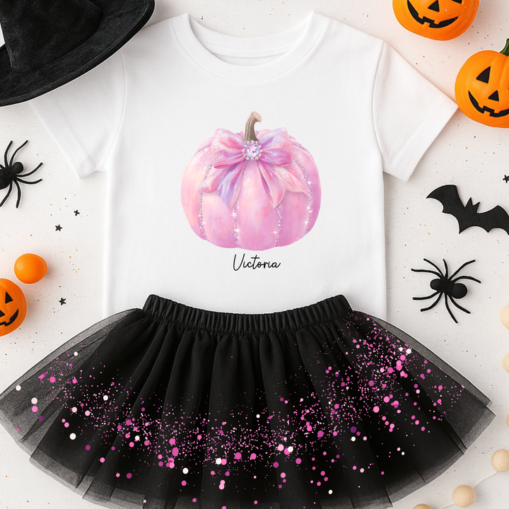 Custom DTF Transfer - Sparkling pink pumpkin pink bow personalised - DTF ready to press