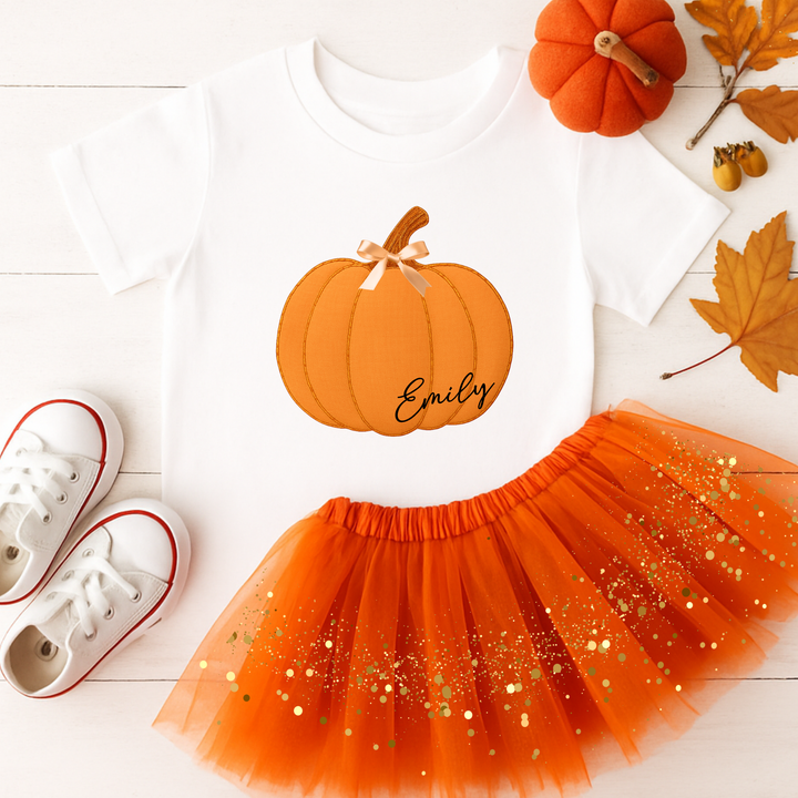 Custom DTF Transfer - Seamed orange pumpkin bow personalised - DTF ready to press