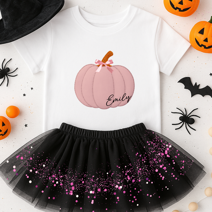 Custom DTF Transfer - Seamed pink pumpkin bow personalised - DTF ready to press