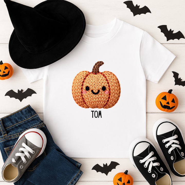Custom DTF Transfer - Cute knitted pumpkin orange personalised - DTF ready to press