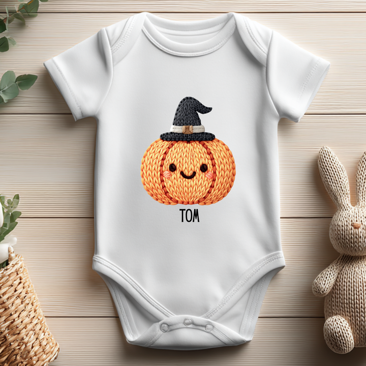 Custom DTF Transfer - Cute knitted orange pumpkin with hat personalised - DTF ready to press