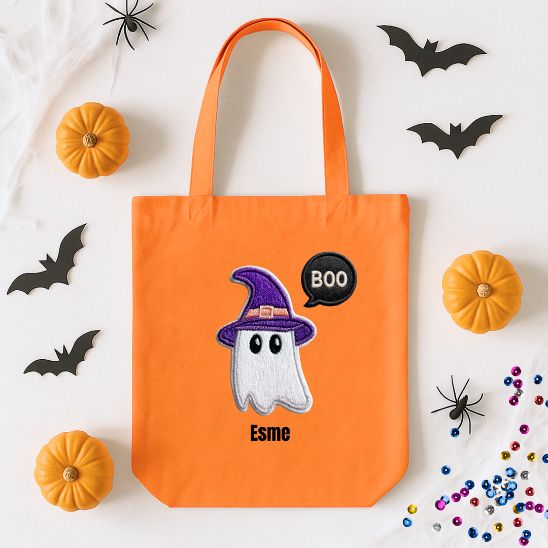 Custom DTF Transfer - Cute boo ghost Halloween with purple hat personalised - DTF ready to press