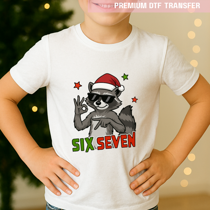 DTF Transfer - Christmas racoon six seven 67 funny meme - DTF ready to press