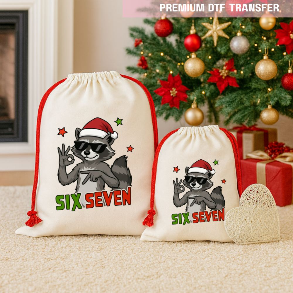 DTF Transfer - Christmas racoon six seven 67 funny meme - DTF ready to press