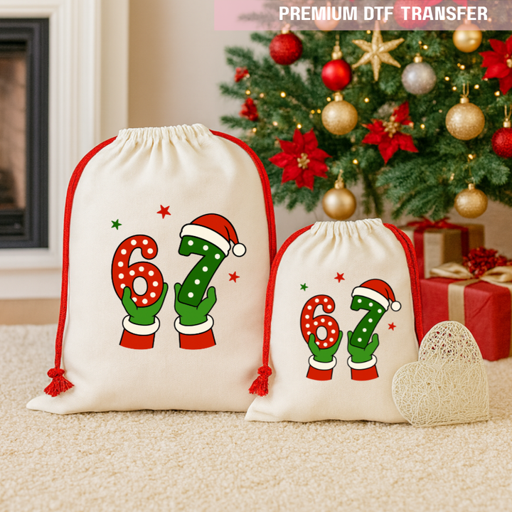 DTF Transfer - Christmas green monster number six seven 67 funny meme - DTF ready to press