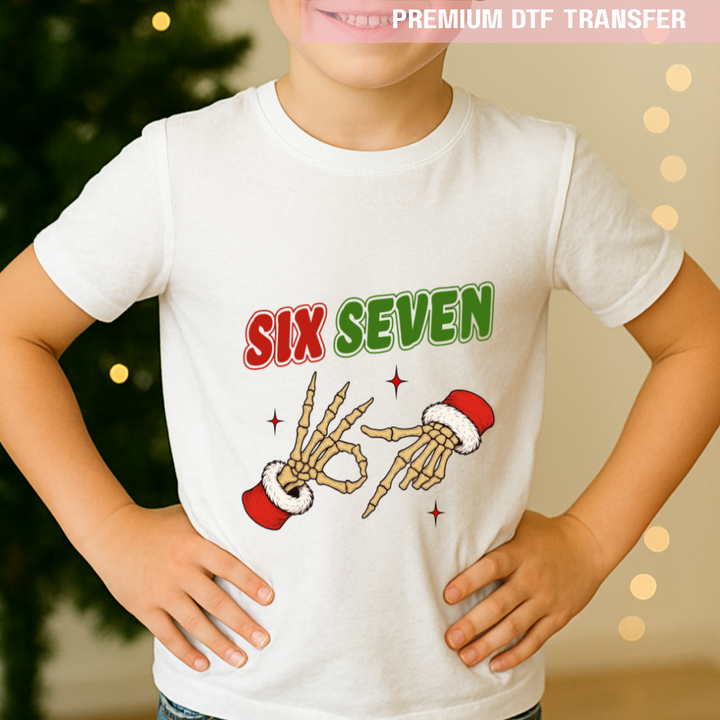 DTF Transfer - Christmas skeleton hand six seven 67 funny meme - DTF ready to press