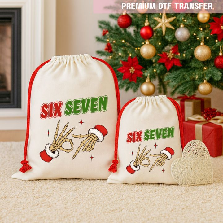 DTF Transfer - Christmas skeleton hand six seven 67 funny meme - DTF ready to press