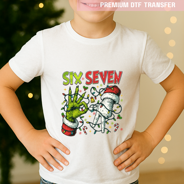 DTF Transfer - Christmas green monster hand festive six seven 67 funny meme - DTF ready to press