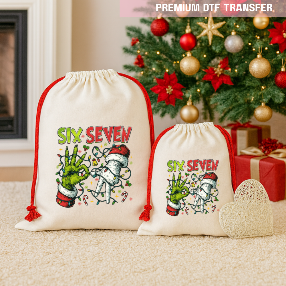 DTF Transfer - Christmas green monster hand festive six seven 67 funny meme - DTF ready to press
