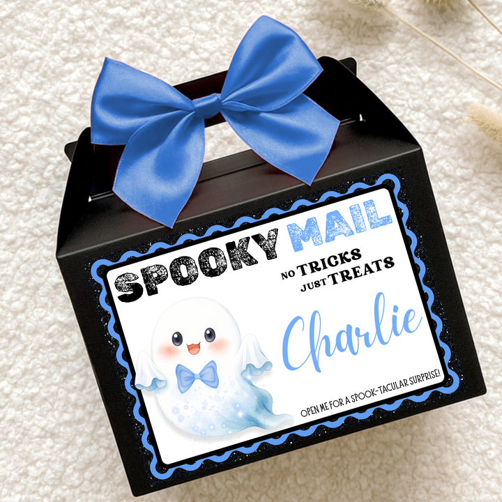 Label Sticker Party treat box - blue spooky mail ghost - halloween