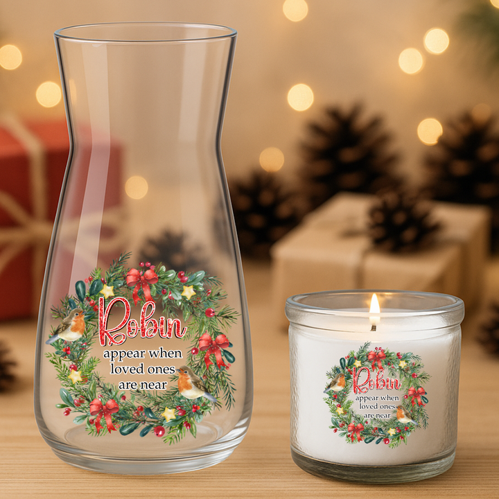 Robins Appear When Loved Ones Are Near Wreath With Cute Ribbon - Christmas UV DTF Decal