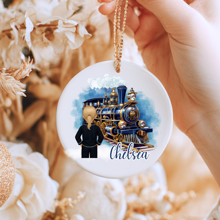 A girl stares at the train in winter - Personalized - Christmas UV DTF Decal