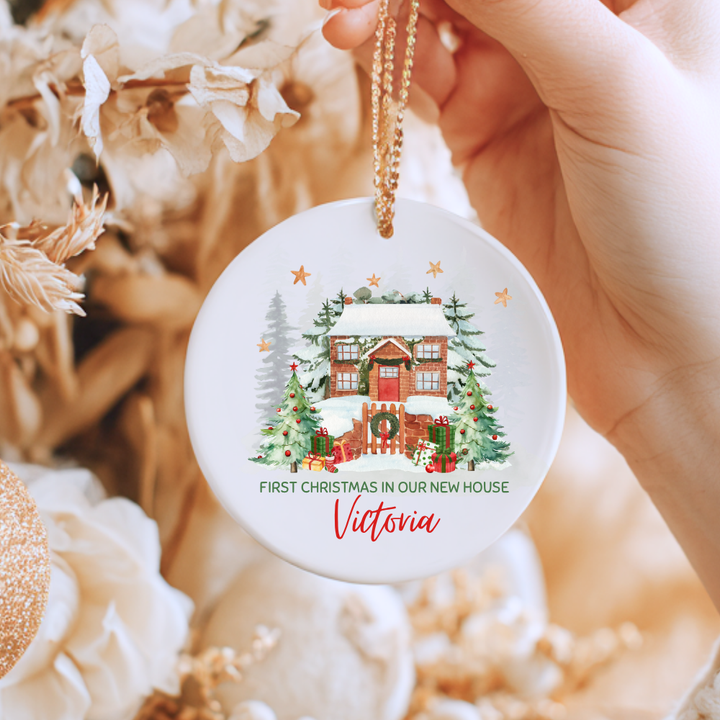 First Christmas In Our New House - Snowy House - Personalized - Christmas UV DTF Decal