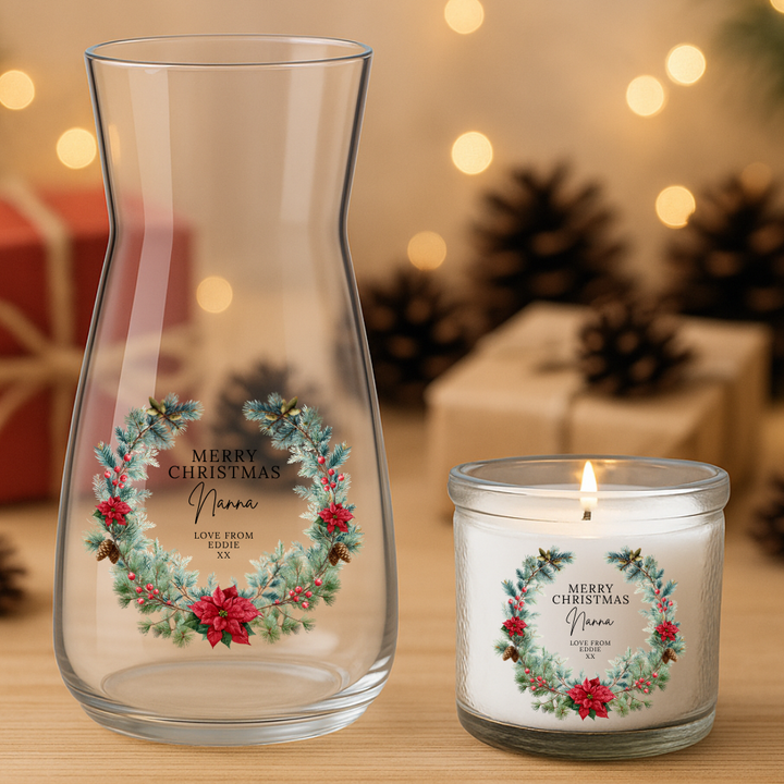 Merry Christmas Pine, Berries, Flowers Love From - Personalized - Christmas UV DTF Decal