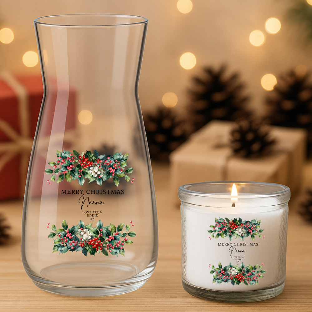 Merry Christmas Berries Frame Love From - Personalized - Christmas UV DTF Decal