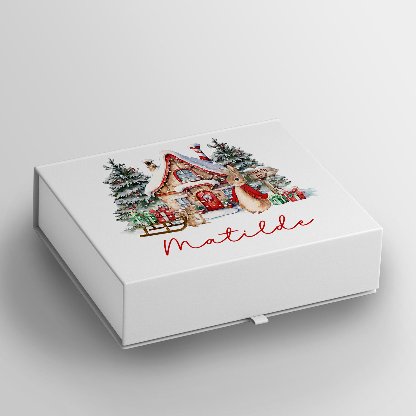 Red Rabbit Christmas house - Transparent Sticker for Magnetic box