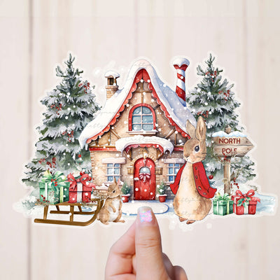 Red Rabbit Christmas house - Transparent Sticker for Magnetic box