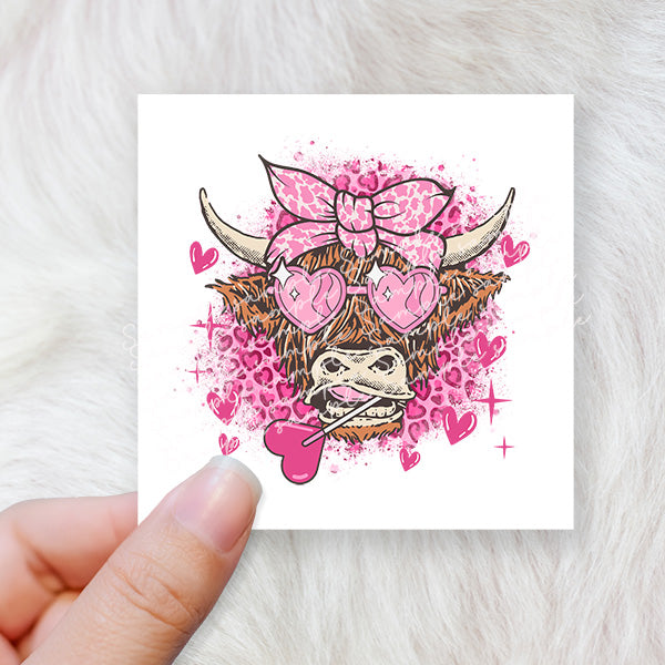 Highland cow love pink - CHOOSE UV DTF decal - DTF Transfer