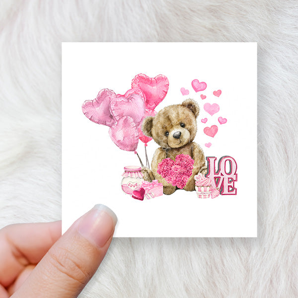 Bear heart balloon pink - CHOOSE UV DTF decal - DTF Transfer (personalised options)