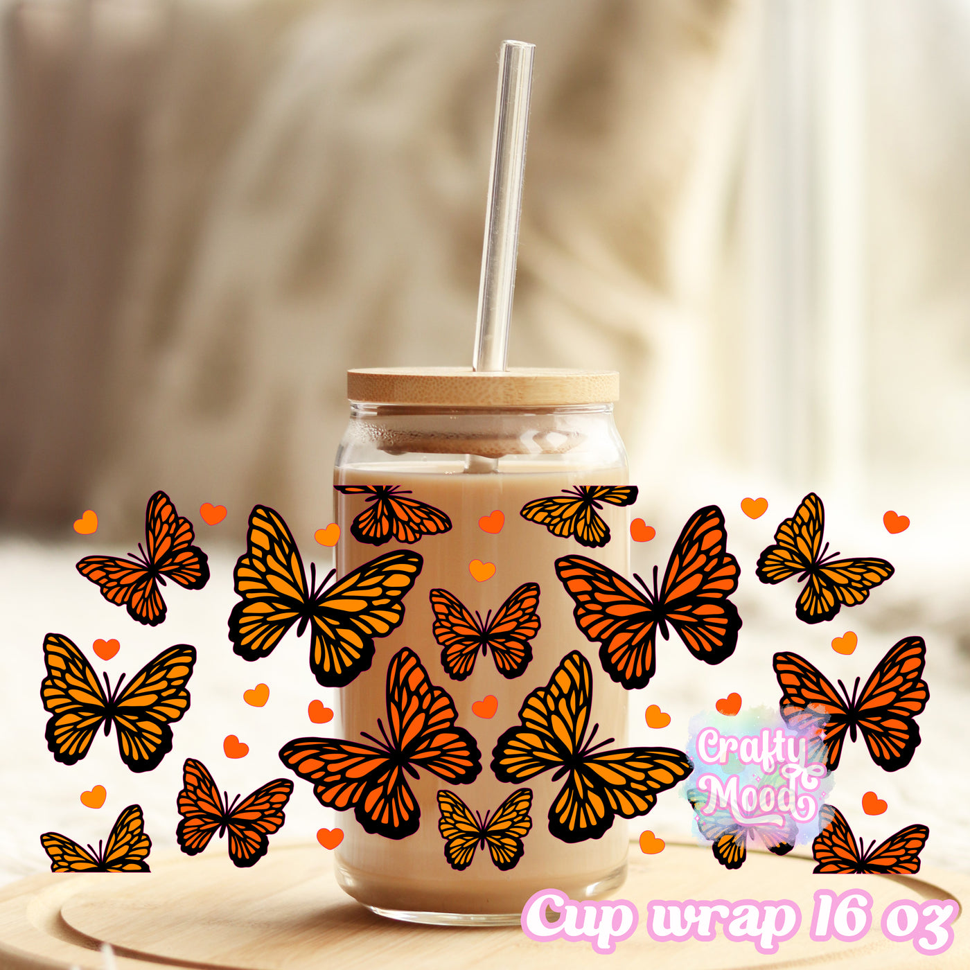 Butterfly Monarch - 16oz Libbey Glass Cup Wrap Only