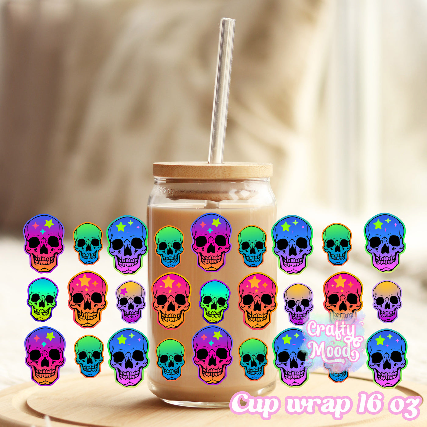 Rainbow Skull - 16oz Libbey Glass Cup Wrap Only