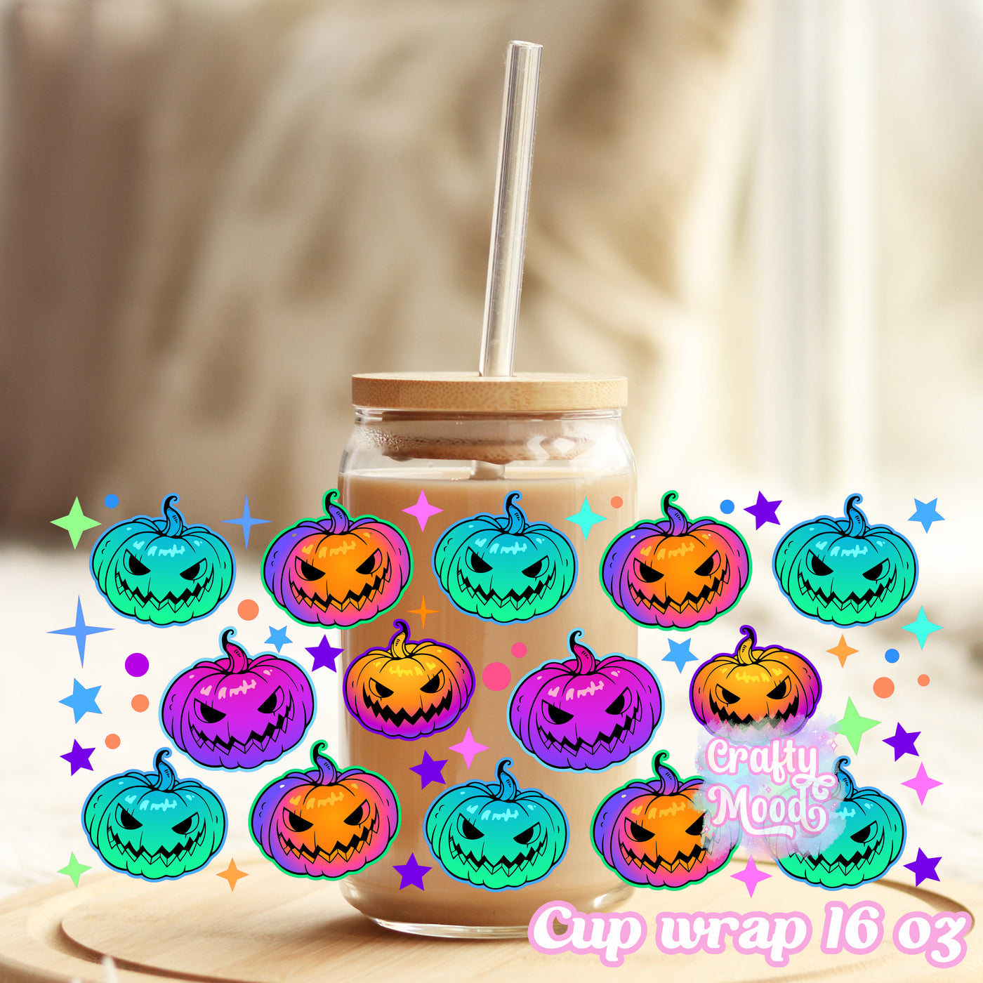 Rainbow pumpkin - 16oz Libbey Glass Cup Wrap Only