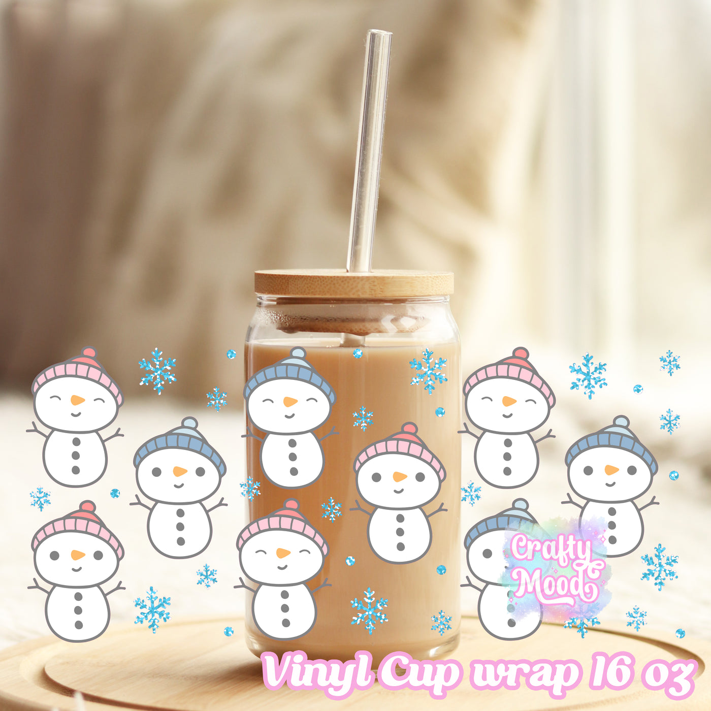 Snowman cute - 16oz Libbey Glass Cup Wrap Only