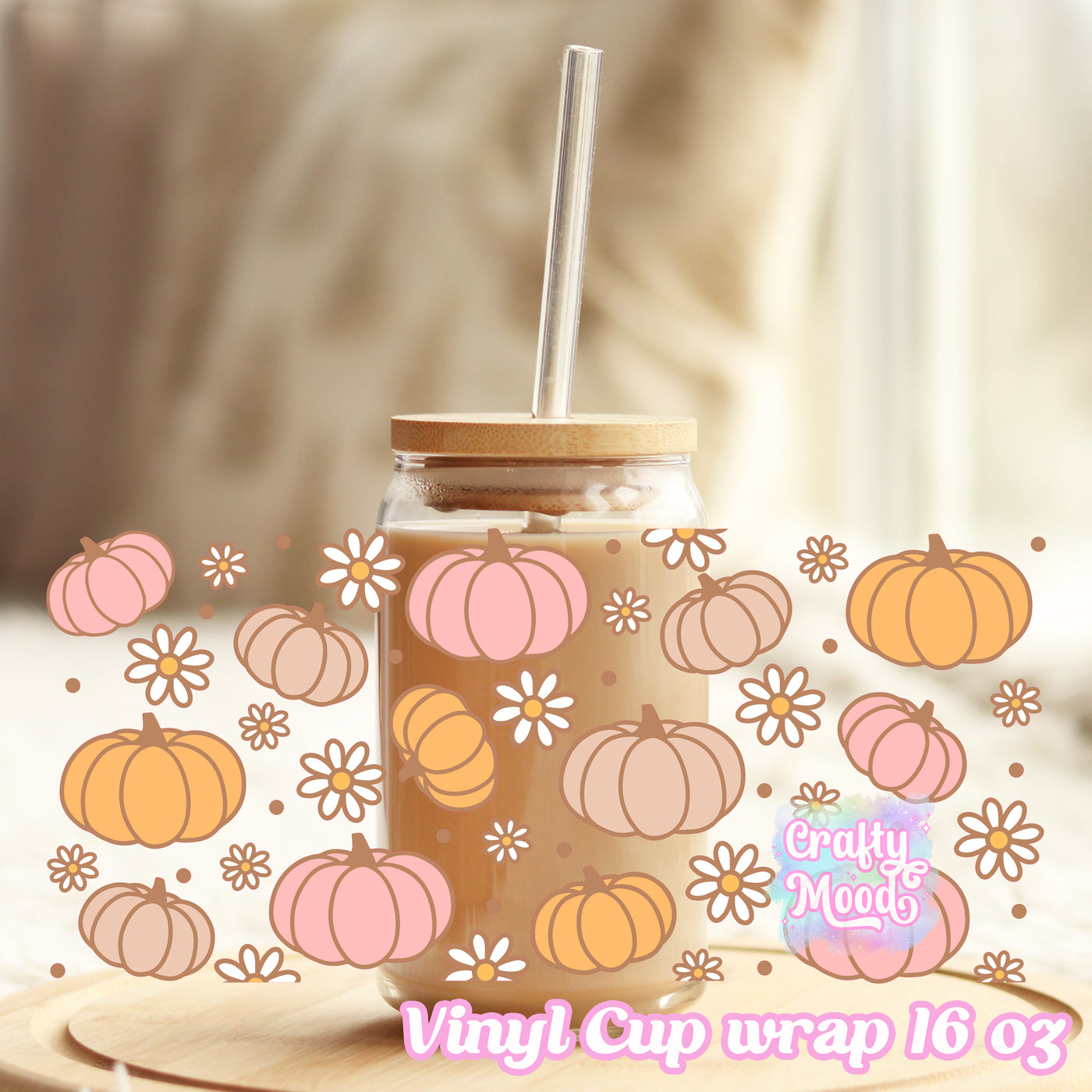 Pumpkins retro flower - 16oz Libbey Glass Cup Wrap Only