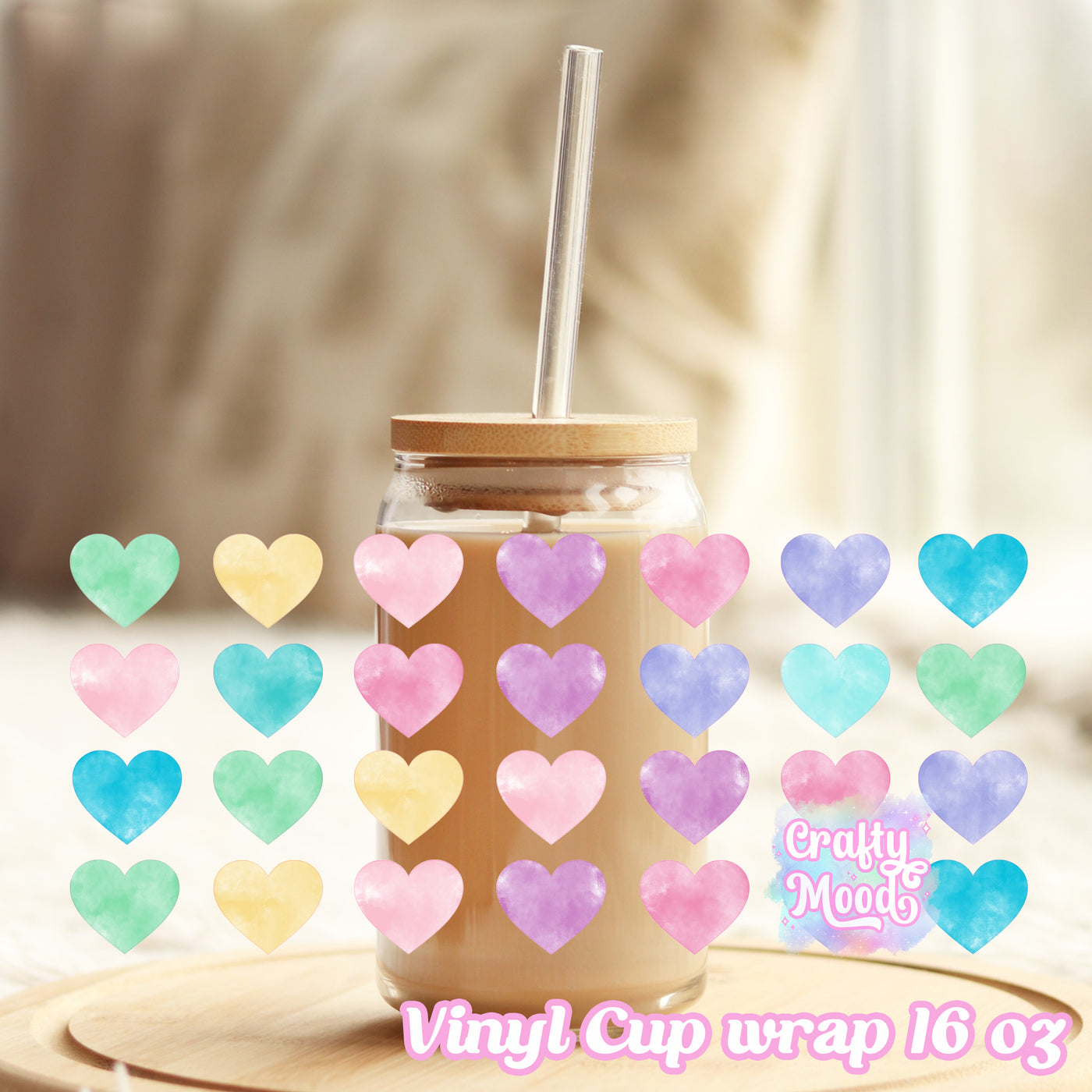Watercolour heart- 16oz Libbey Glass Cup Wrap Only