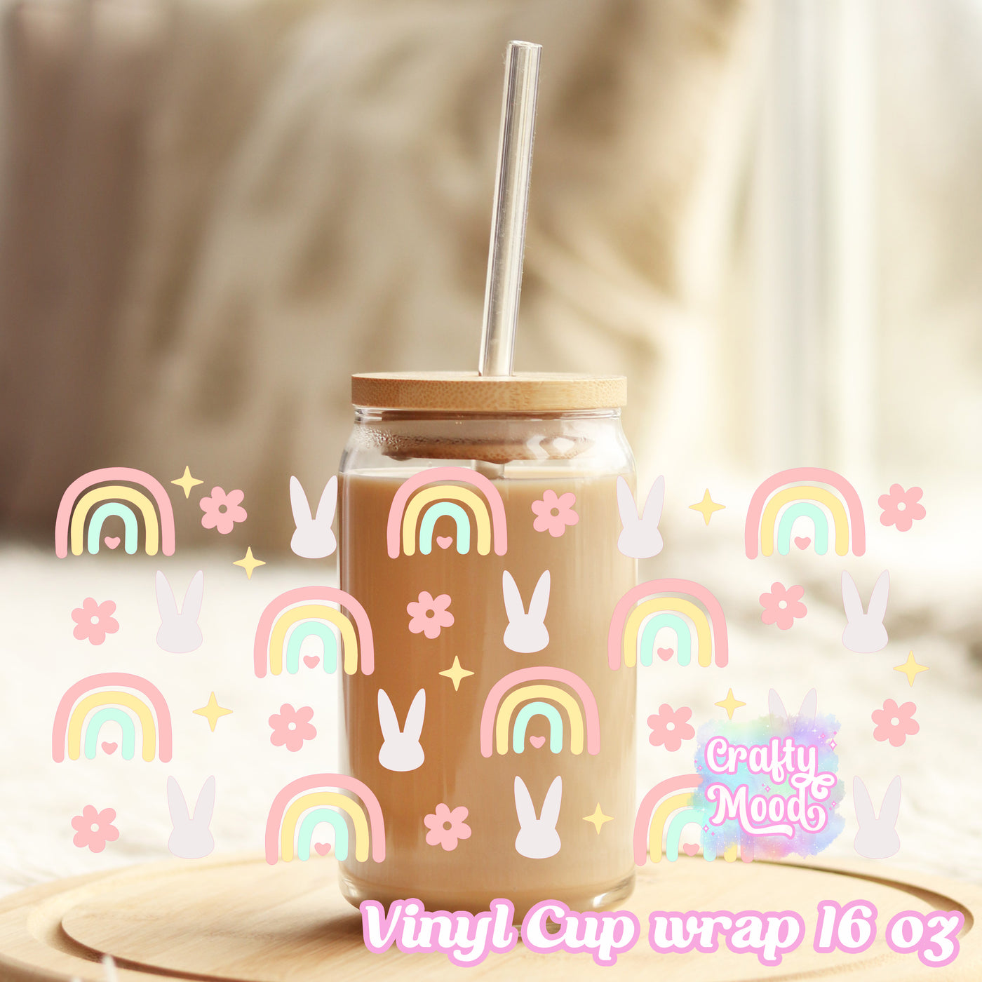 Bunny Rainbow - 16oz Libbey Glass Cup Wrap Only